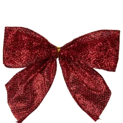 Pack Of 6 Red Glittered 2 Loop Christmas Bow Decorations 5.5