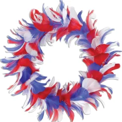Pack Of 6 Red White And Blue Patriotic Decorative Party Feather Wreath 12"