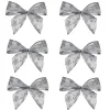 Pack Of 6 Sheer Silver Snowflake 2 Loop Christmas Bow Decorations 5.5"