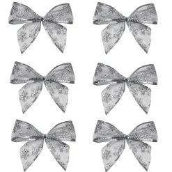 Pack Of 6 Sheer Silver Snowflake 2 Loop Christmas Bow Decorations 5.5"