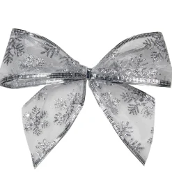 Pack Of 6 Sheer Silver Snowflake 2 Loop Christmas Bow Decorations 5.5