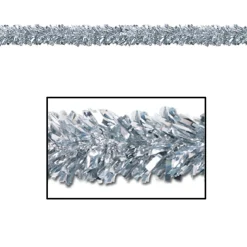 Pack Of 12 Shiny Metallic Silver Foil Tinsel 6-Ply Christmas Garlands 15' - Unlit