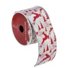 Pack Of 12 Silver And Red Flying Reindeer Christmas Wired Craft Ribbon Spools - 2.5" X 120 Yards