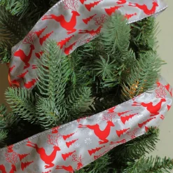 Pack Of 12 Silver And Red Flying Reindeer Christmas Wired Craft Ribbon Spools - 2.5