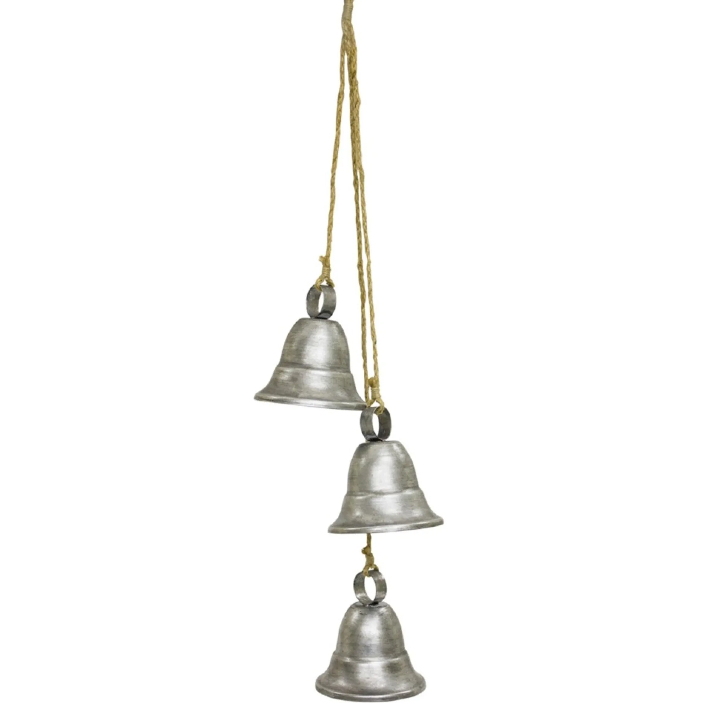 Pack Of 2 Silver Colored 3 Metal Bells On Rope 14.75"
