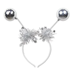 Pack Of 12 Silver Tinsel And Mirrored Ball Ornaments Christmas Bopper Headbands