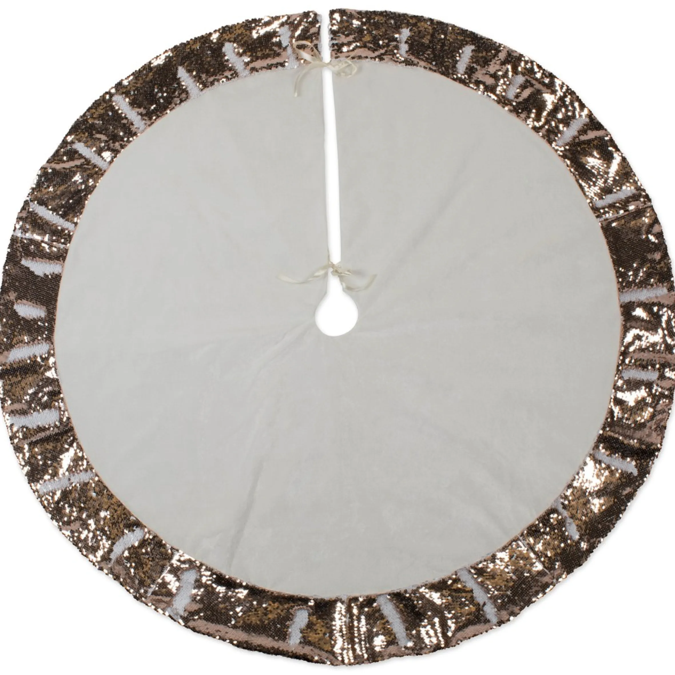 48" Pale Blue Round Christmas Tree Skirt With Champagne Sequin Border