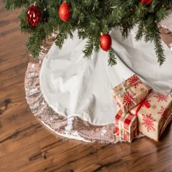 48" Pale Blue Round Christmas Tree Skirt With Champagne Sequin Border