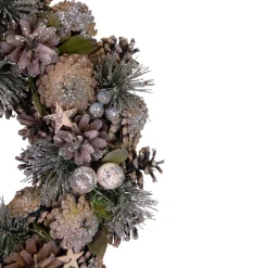 Pastel Pink Pine Cones And Stars Glittered Artificial Christmas Wreath, 13-Inch, Unlit