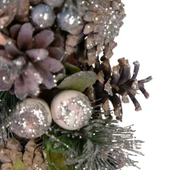 Pastel Pink Pine Cones And Stars Glittered Artificial Christmas Wreath, 13-Inch, Unlit