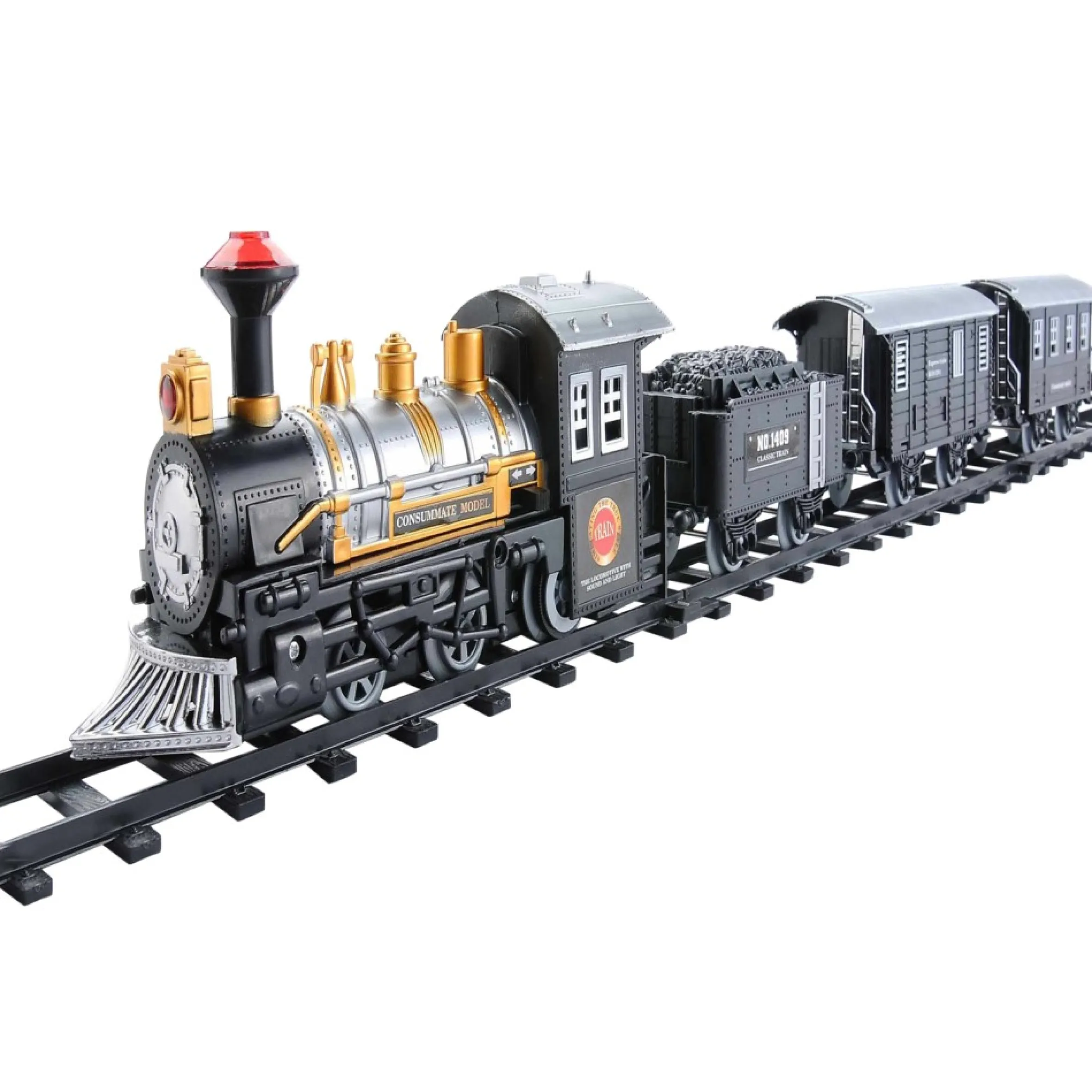14Pc Black Battery Operated Lighted And Animated Classic Train Set