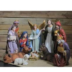 11Pc Blue And Red Christmas Nativity Figurine Set 12.25