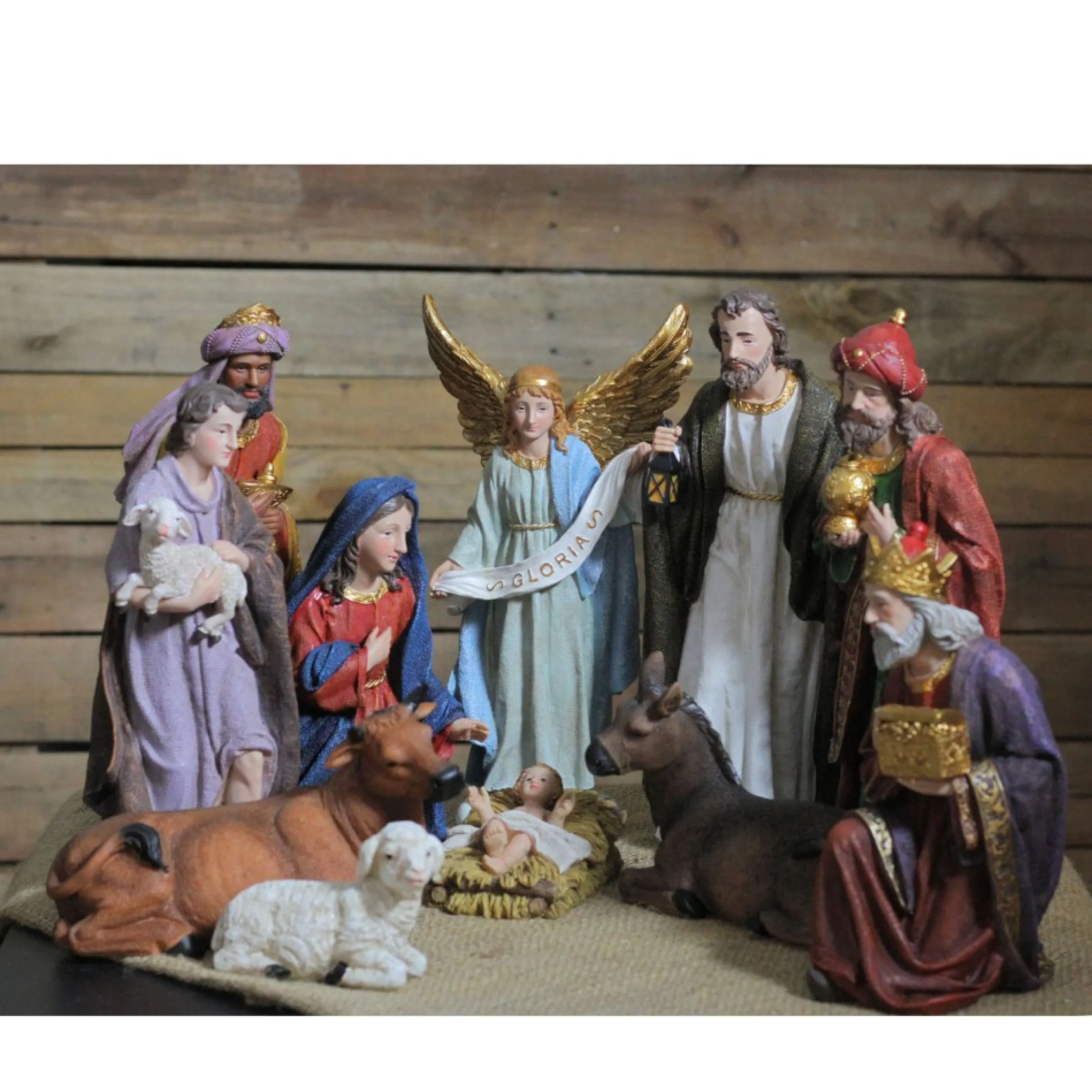 11Pc Blue And Red Christmas Nativity Figurine Set 12.25"