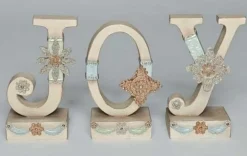 3Pc Ivory Vintage Joy Christmas Tabletop Signs 7.5"