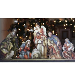 8Pc Orange And Brown Nativity Die Cut Figures With Base Christmas Decoration 24"