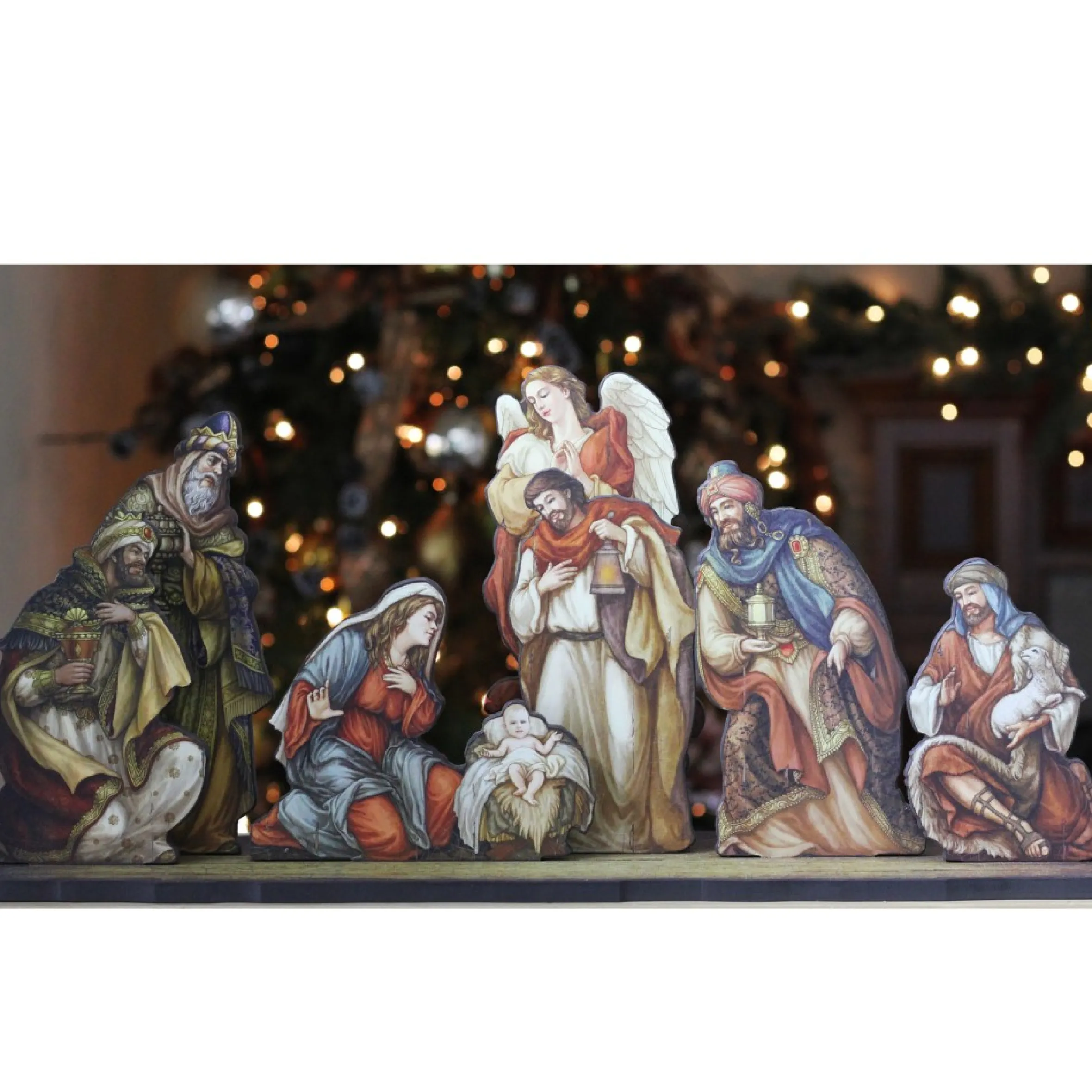 8Pc Orange And Brown Nativity Die Cut Figures With Base Christmas Decoration 24"