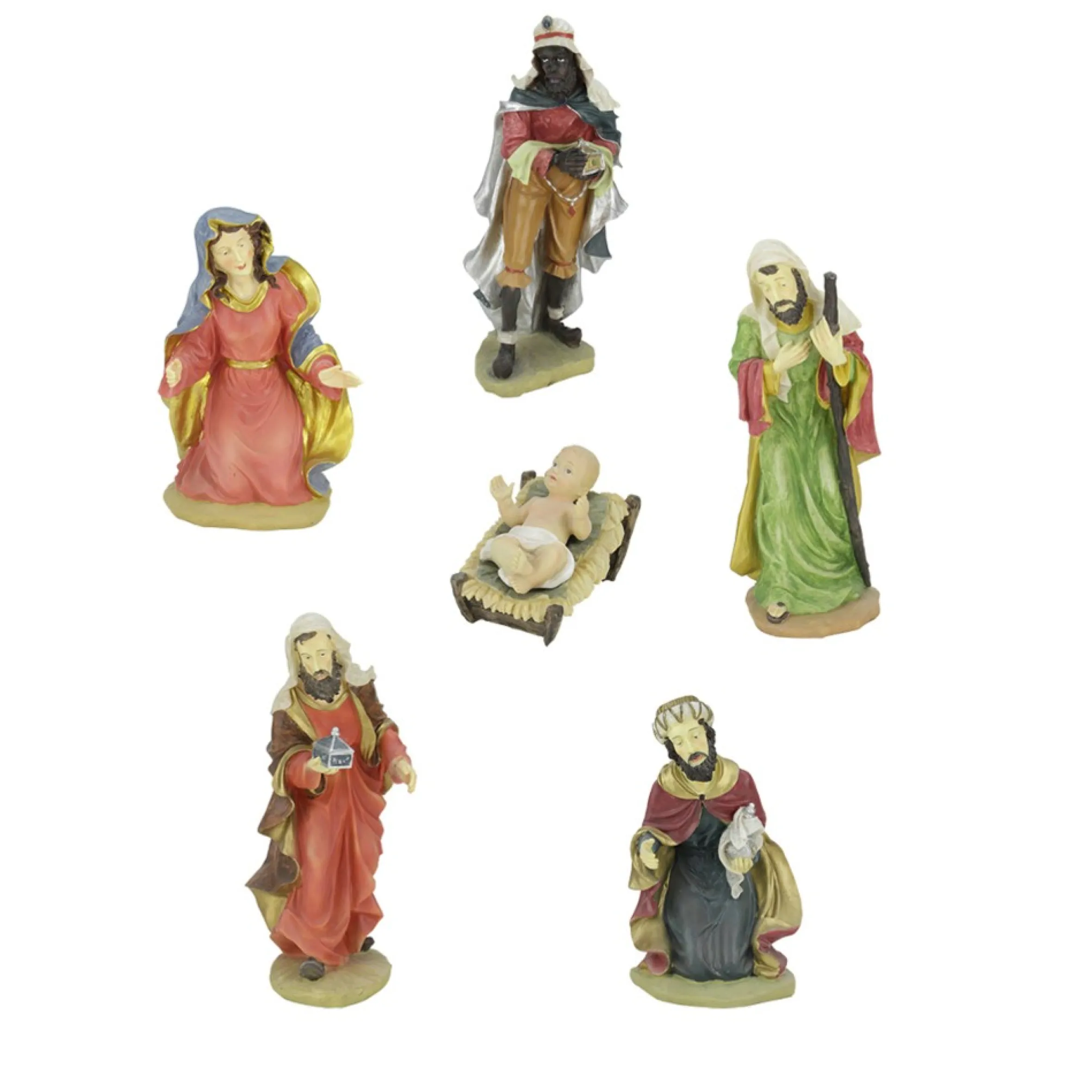 6Pc Red And Green Holy Family Religious Christmas Nativity Statues 19"