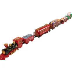22Pc Red Battery Operated Lighted And Animated Christmas Train Set With Music And Sound