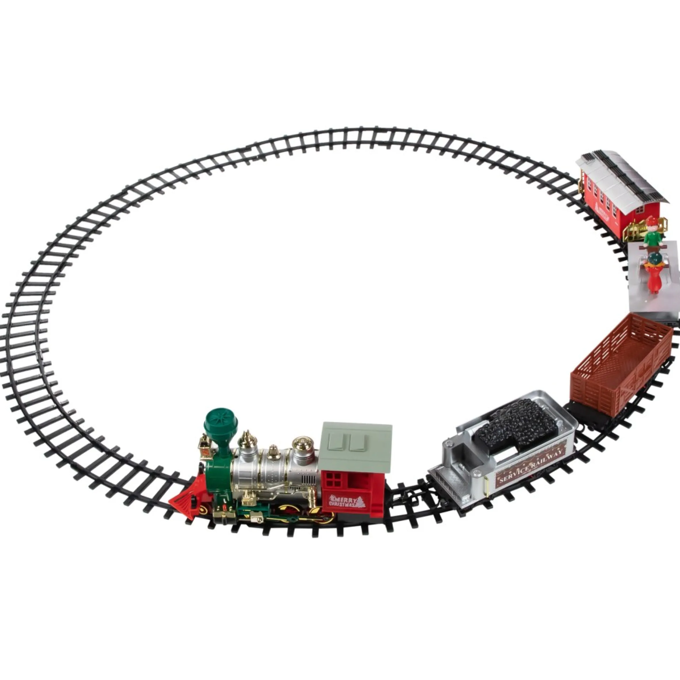 35Pc Silver And Red Battery Operated Lighted And Animated Classic Train Set With Sound