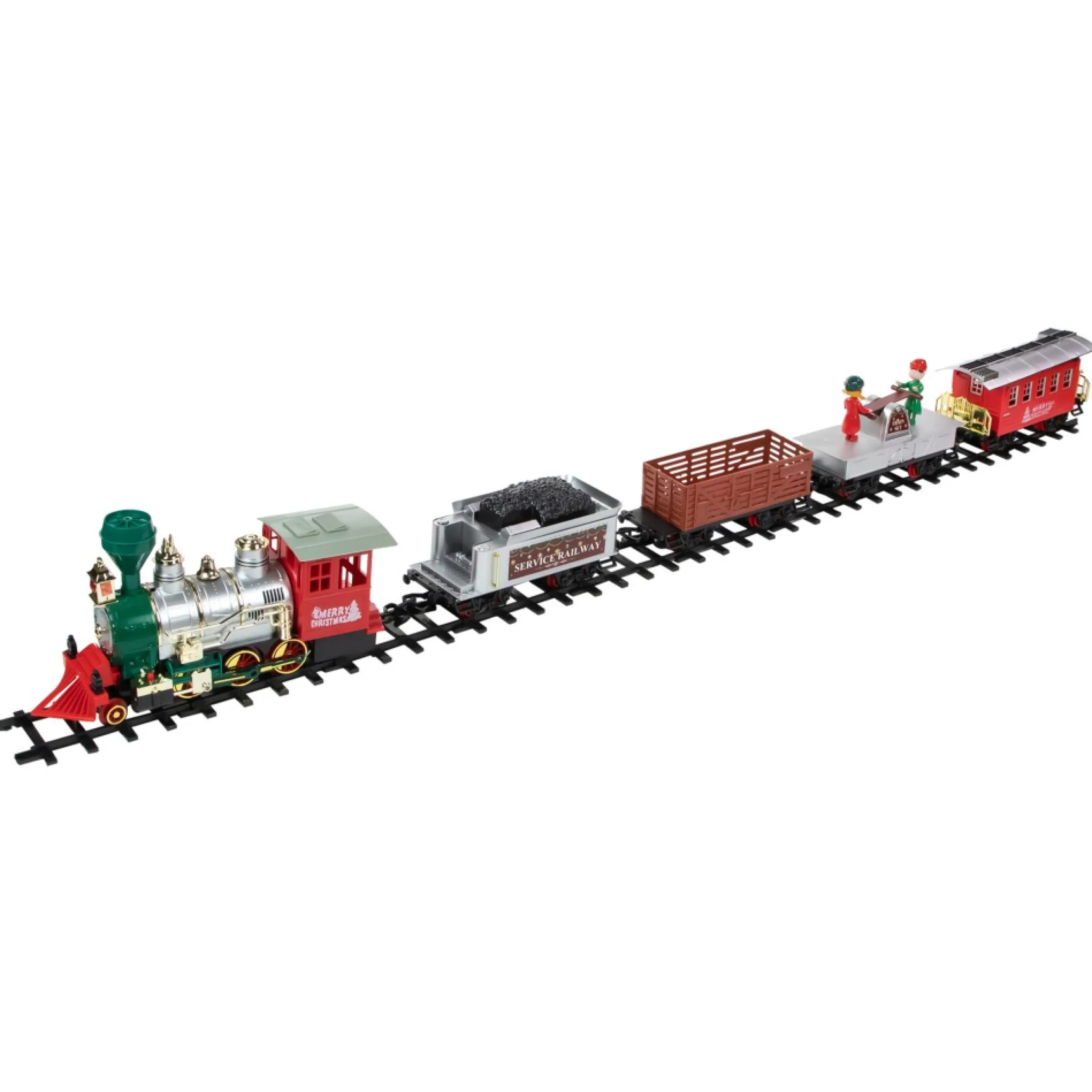 35Pc Silver And Red Battery Operated Lighted And Animated Classic Train Set With Sound
