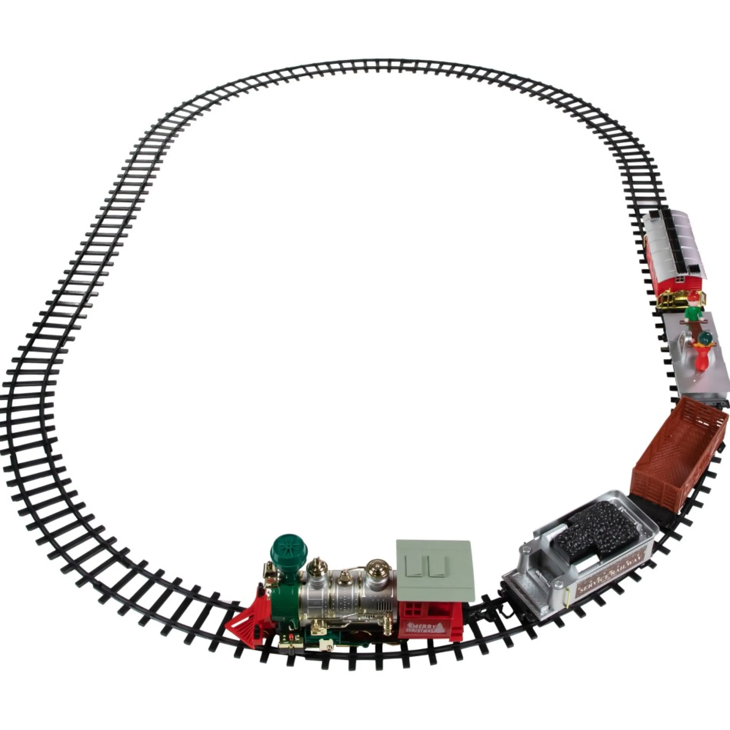 35Pc Silver And Red Battery Operated Lighted And Animated Classic Train Set With Sound