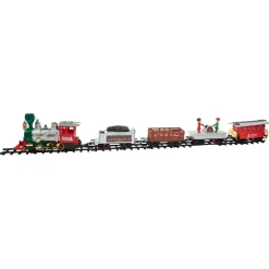 35Pc Silver And Red Battery Operated Lighted And Animated Classic Train Set With Sound