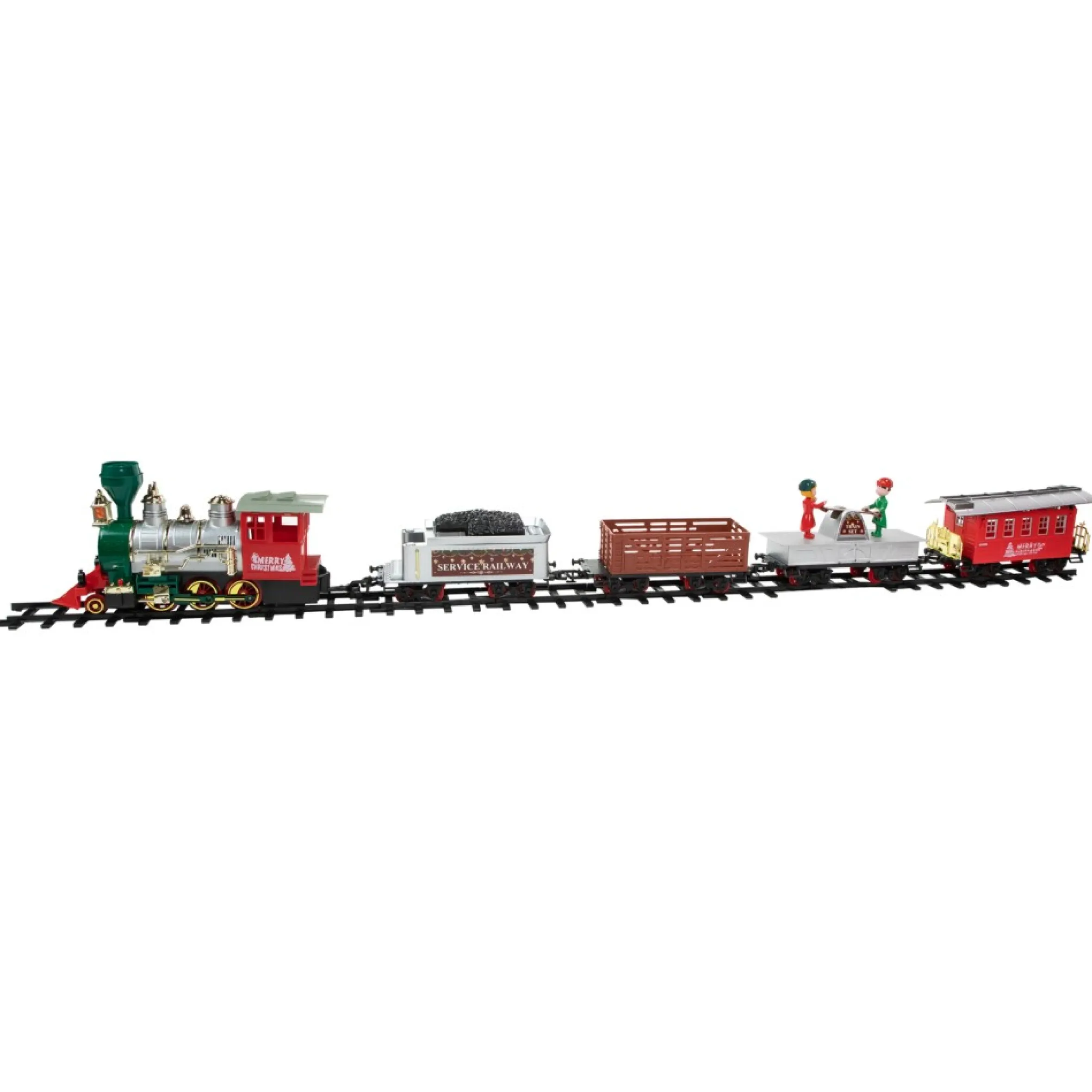 35Pc Silver And Red Battery Operated Lighted And Animated Classic Train Set With Sound