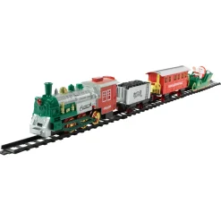 16 Pc Silver And Red Battery Operated Lighted And Animated Christmas Holiday Train Set With Sound