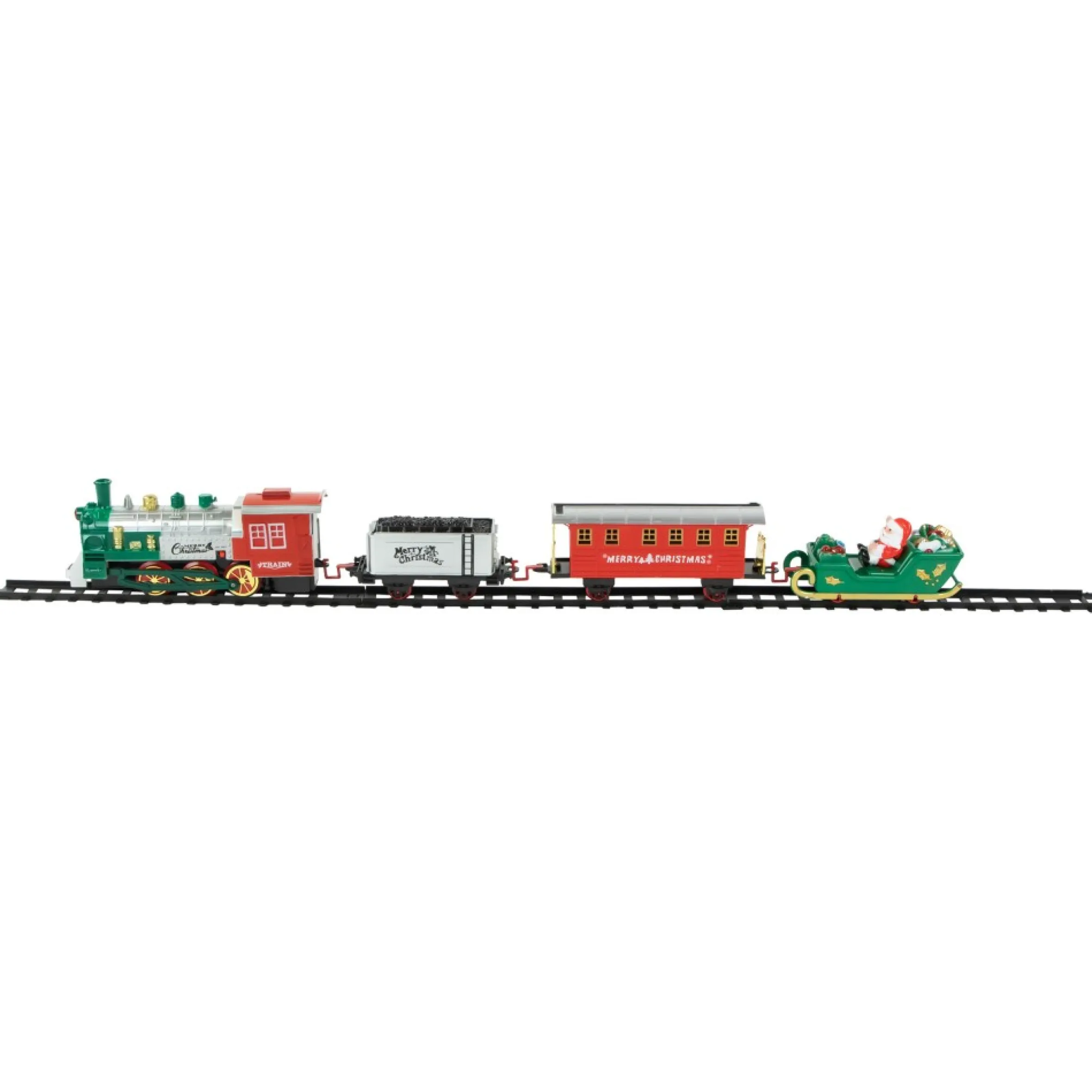 16 Pc Silver And Red Battery Operated Lighted And Animated Christmas Holiday Train Set With Sound