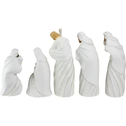 5Pc White And Silver Holy Family With Men Christmas Nativity Figure Set 7.25