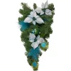 22" Peacock Feather And Poinsettia Artificial Christmas Teardrop Swag, Unlit