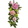 24" Peony And Hydrangea Artificial Spring Teardrop Swag, Unlit