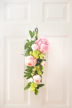 24" Peony And Hydrangea Artificial Spring Teardrop Swag, Unlit