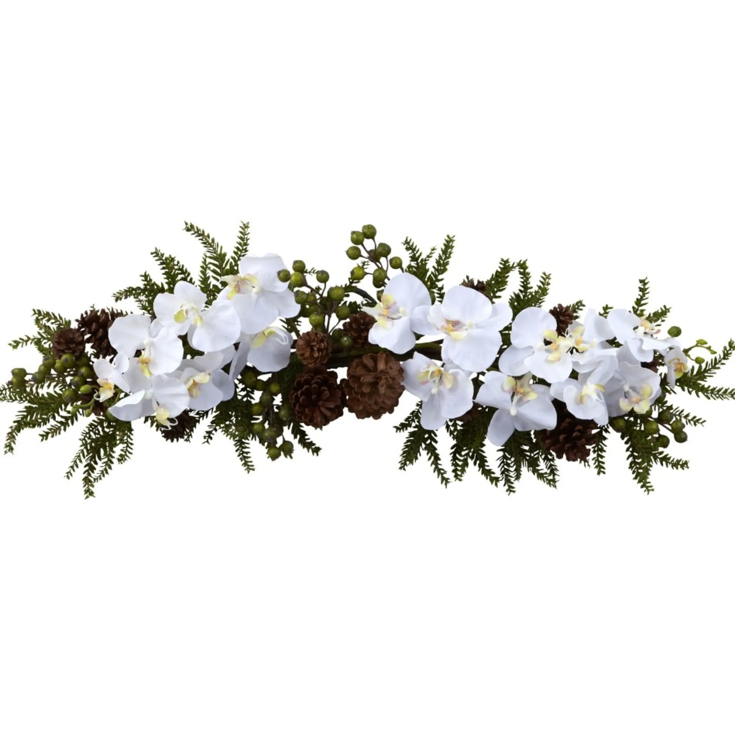 30" Phalaenopsis Orchid And Pine Artificial Christmas Swag, Unlit