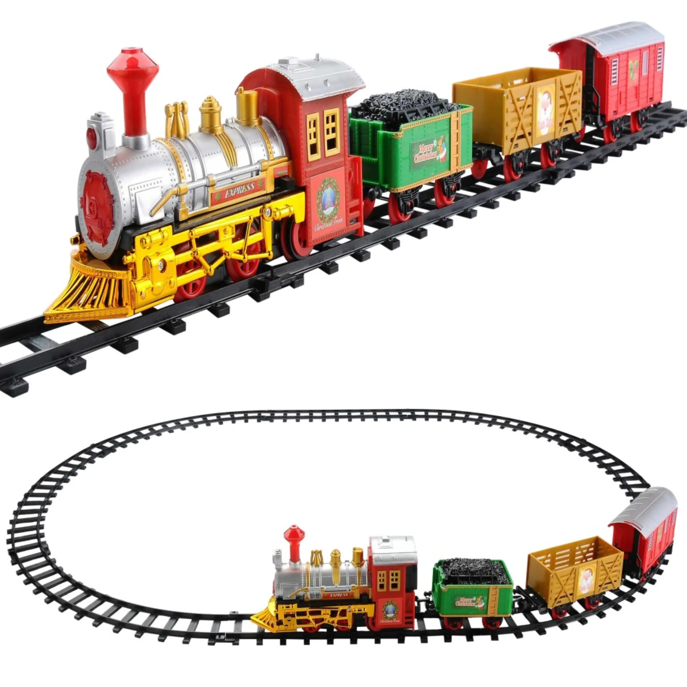 12-Piece Battery Operated Lighted And Animated Christmas Express Train Set With Sound