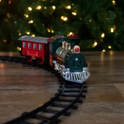8-Piece Battery Operated Red And Green Animated Classic Train Set With Sound