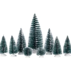 9-Piece Bottle Brush Pine Christmas Village Trees