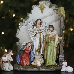 7-Piece Brown Joseph's Studio Nativity With Back Wall Christmas Table Top Decoration 12