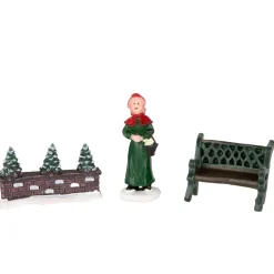 7-Piece Christmas Village Figurine And Tree Display Set