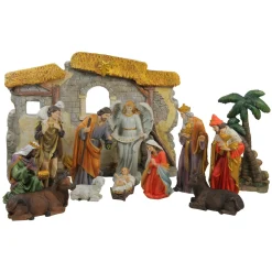 13-Piece Gray Traditional Religious Christmas Nativity Figurine With Stable 23.25"