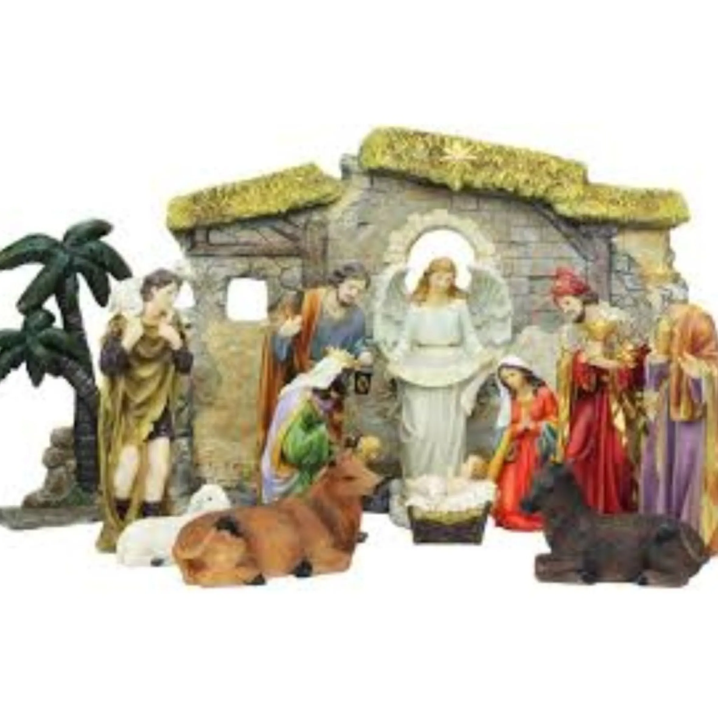 13-Piece Gray Traditional Religious Christmas Nativity Figurine With Stable 23.25"