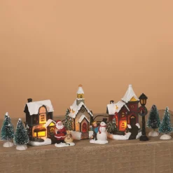 10-Piece Led Lighted Houses And Trees Christmas Village Display Set