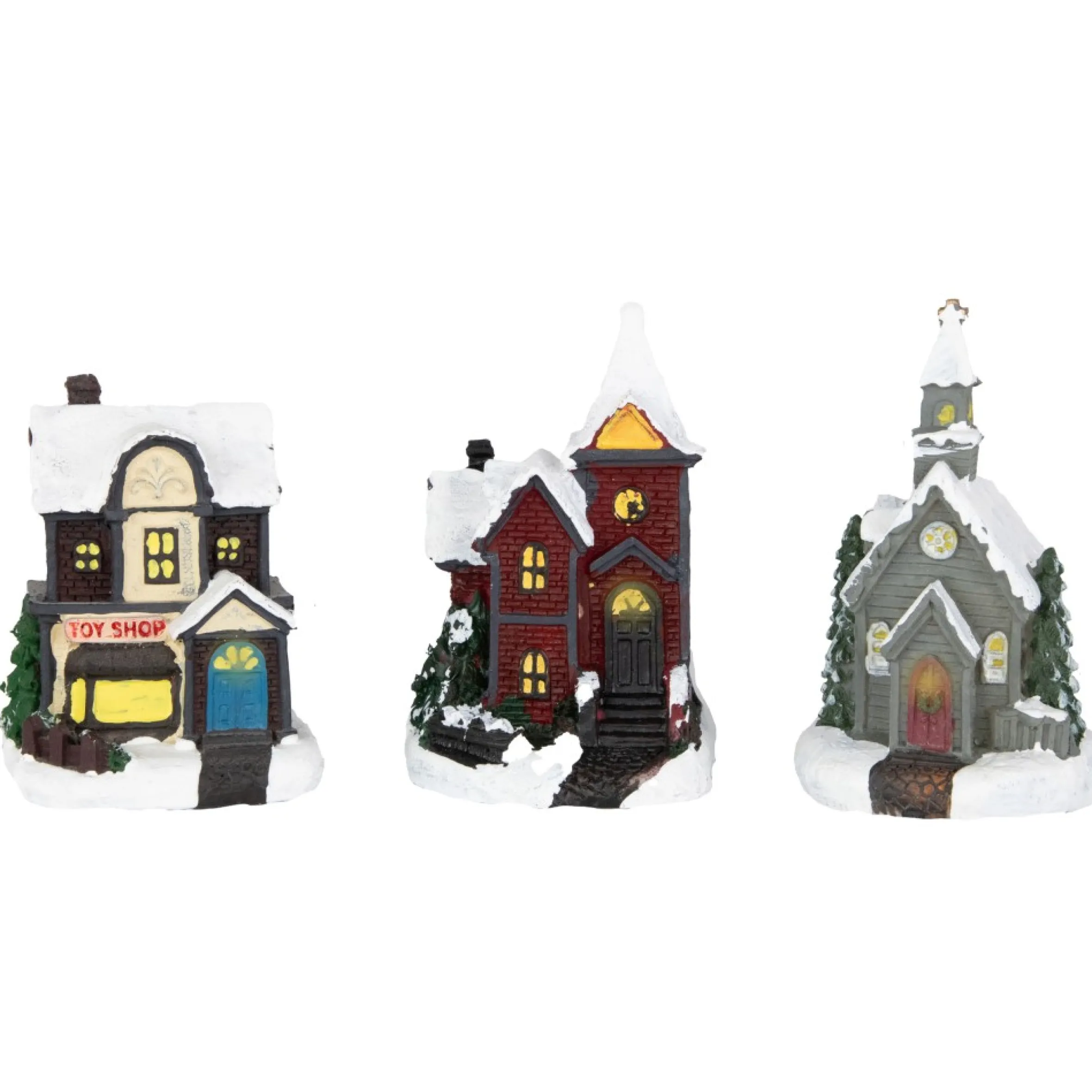 10-Piece Led Lighted Houses And Trees Christmas Village Display Set