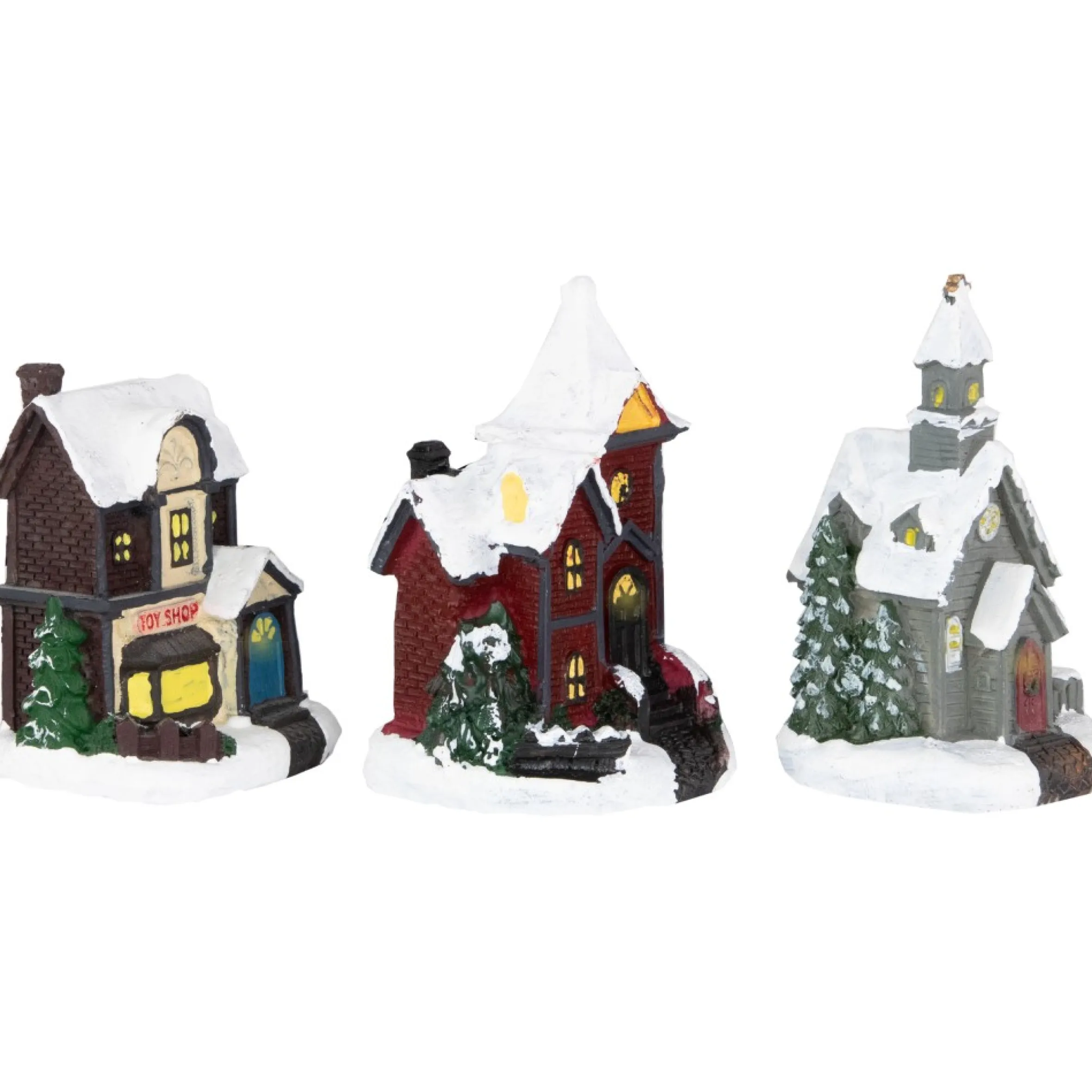 10-Piece Led Lighted Houses And Trees Christmas Village Display Set