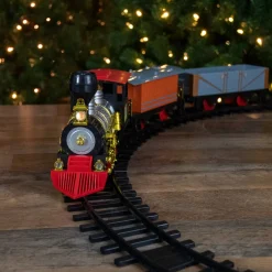 17-Piece Lighted And Animated Gold And Red Classic Model Train Set With Sound