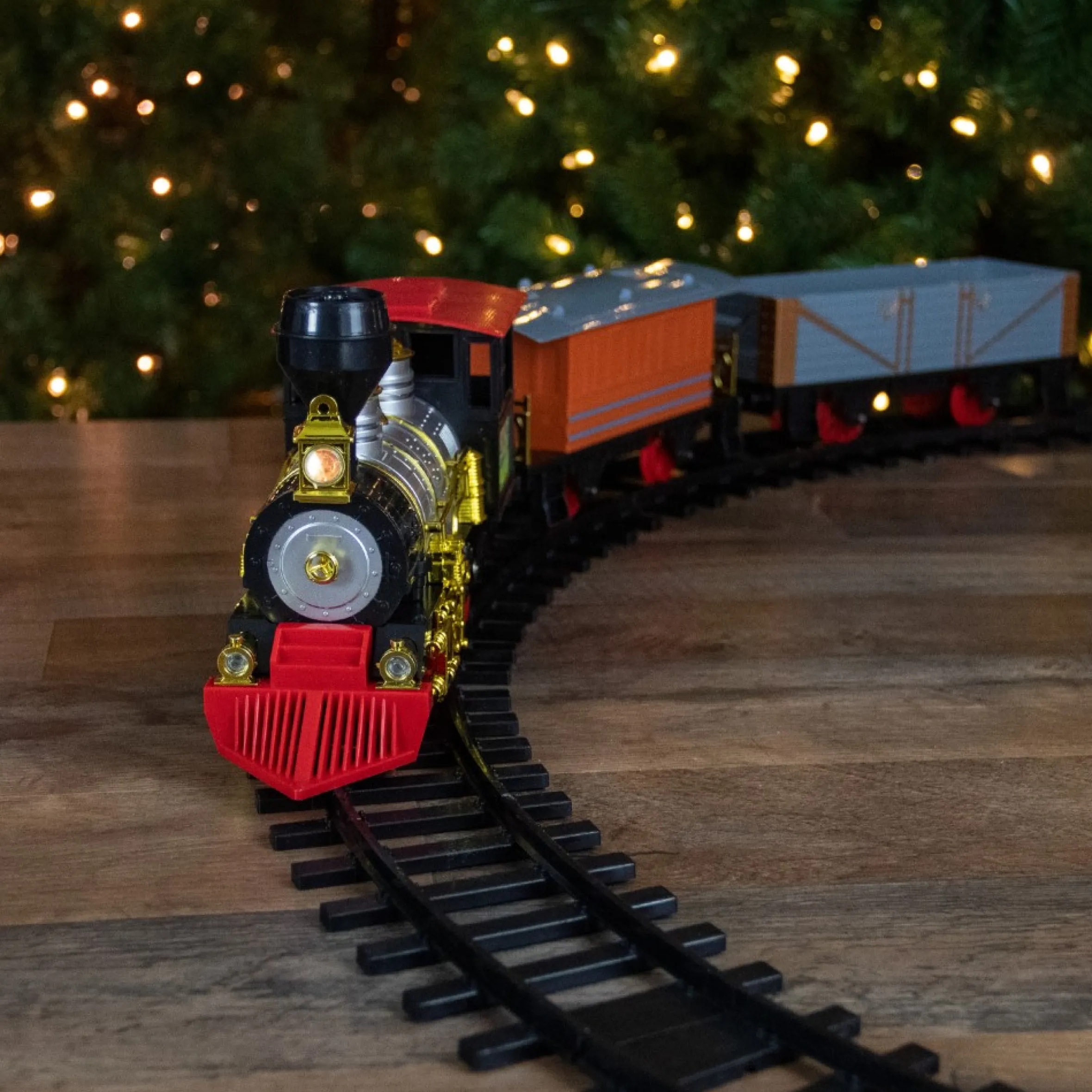 17-Piece Lighted And Animated Gold And Red Classic Model Train Set With Sound