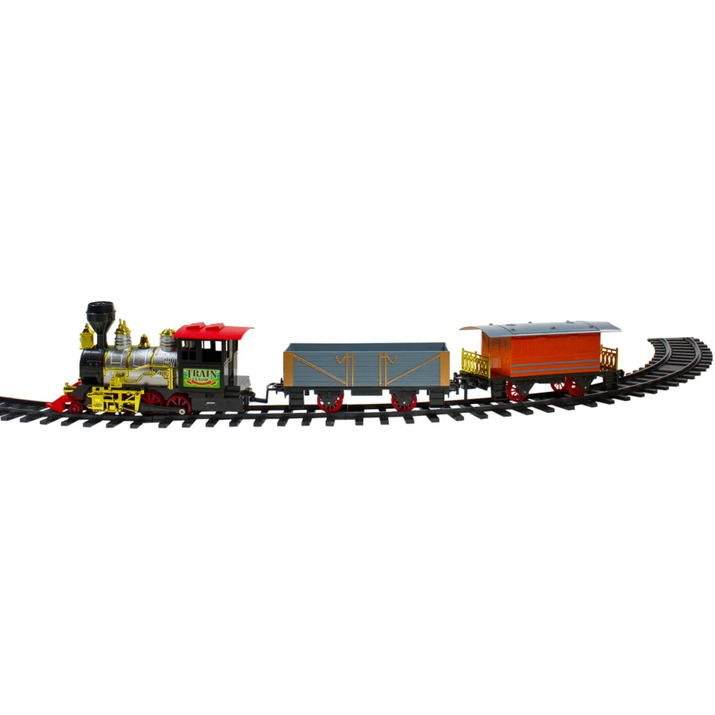 17-Piece Lighted And Animated Gold And Red Classic Model Train Set With Sound