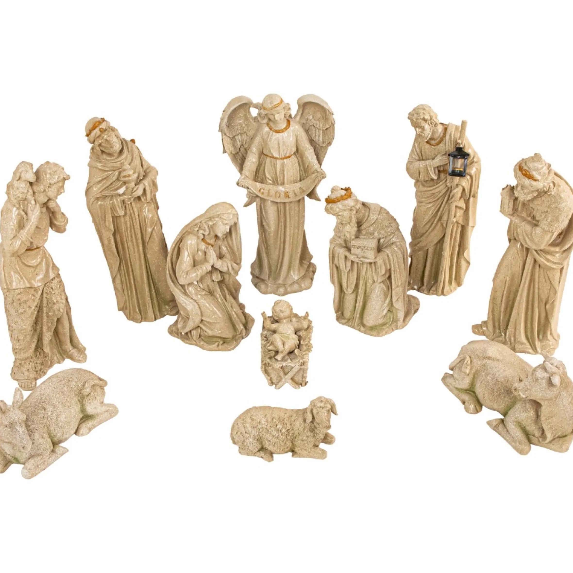 11-Piece Speckled Brown Traditional Religious Christmas Nativity Set 22.75"