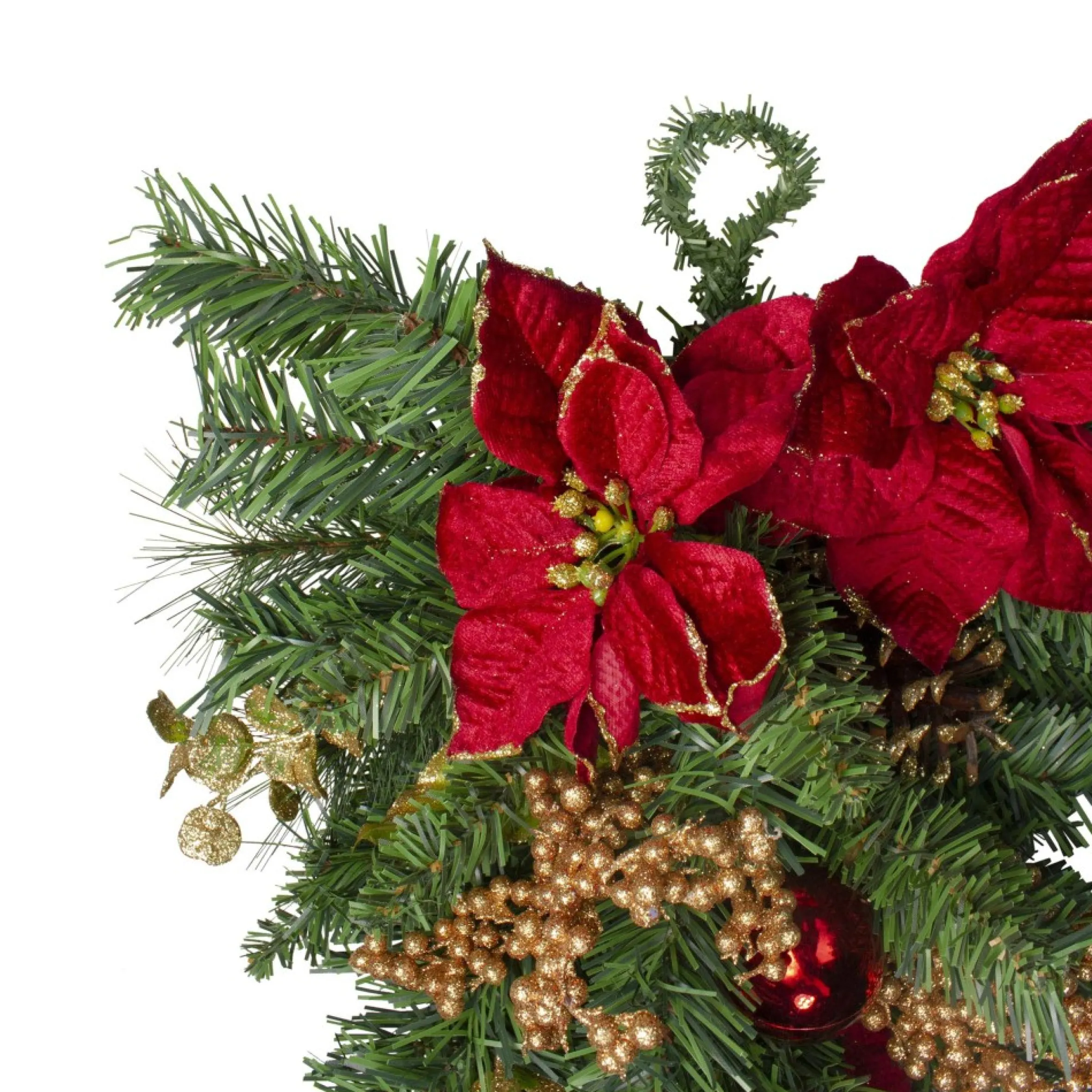 32" Pine And Poinsettias Artificial Christmas Teardrop Swag - Unlit