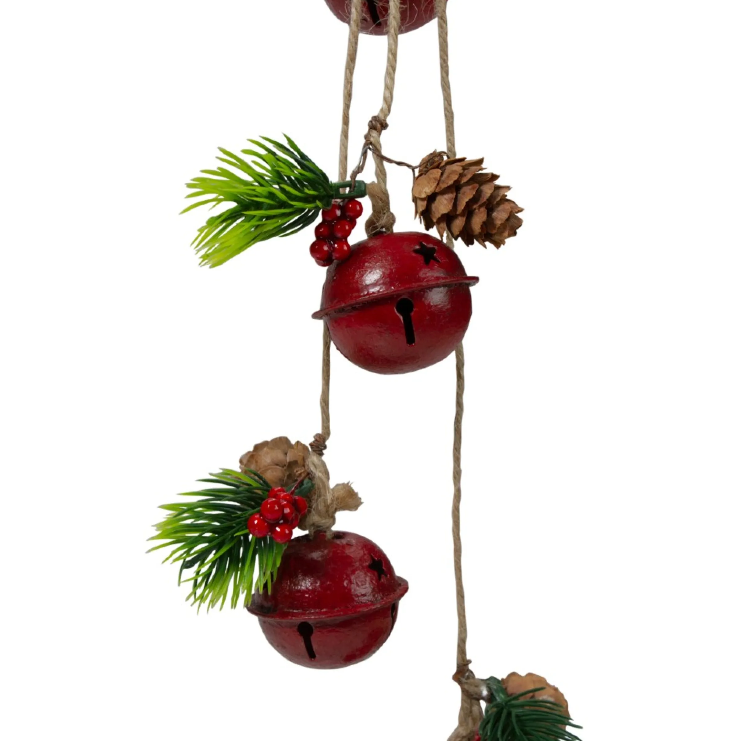 15" Pine And Red Jingle Bell Christmas Door Hanger With Plaid Bow